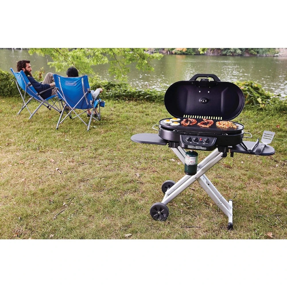 Portable Stand-Up Propane Grill, with 3 Adjustable Burners, Push-Button Ignition