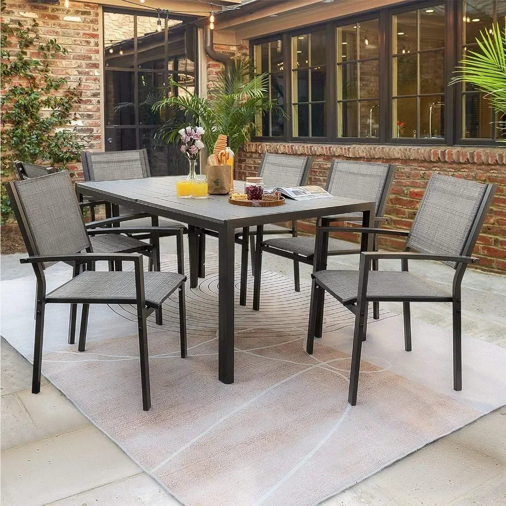 7 Piece Terrace Dining Outdoor Furniture Set Weatherproof Stackable