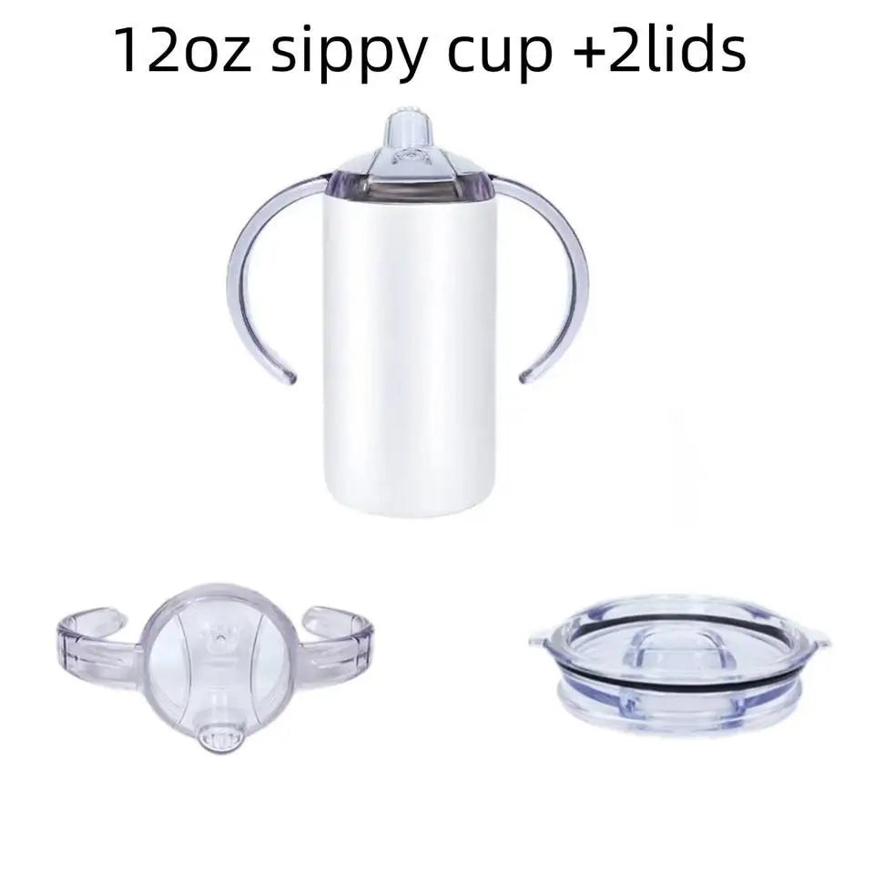 25pack 12oz 2 Lids Kids Double Walled Sublimation Sippy Cup with Handle