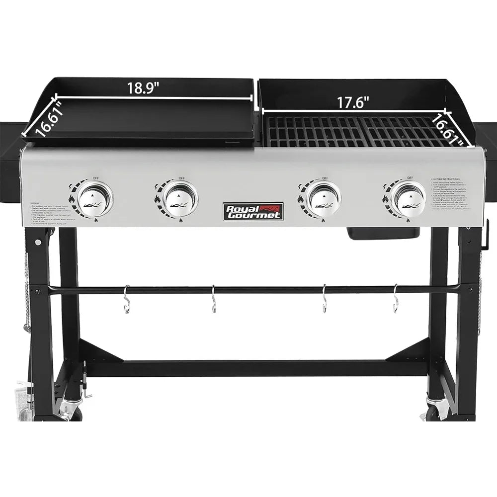 Portable Propane Gas Grill and Griddle Combo With Side Table