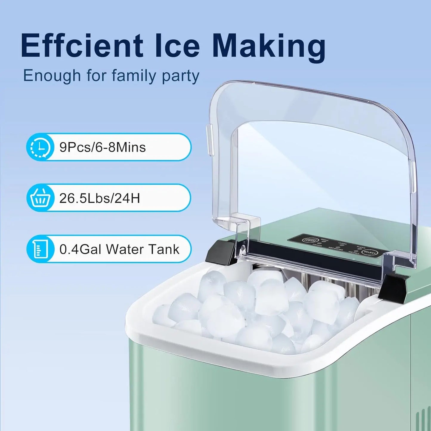 Portable Ice Machine with Carry Handle, 2 Sizes of Ice cubes