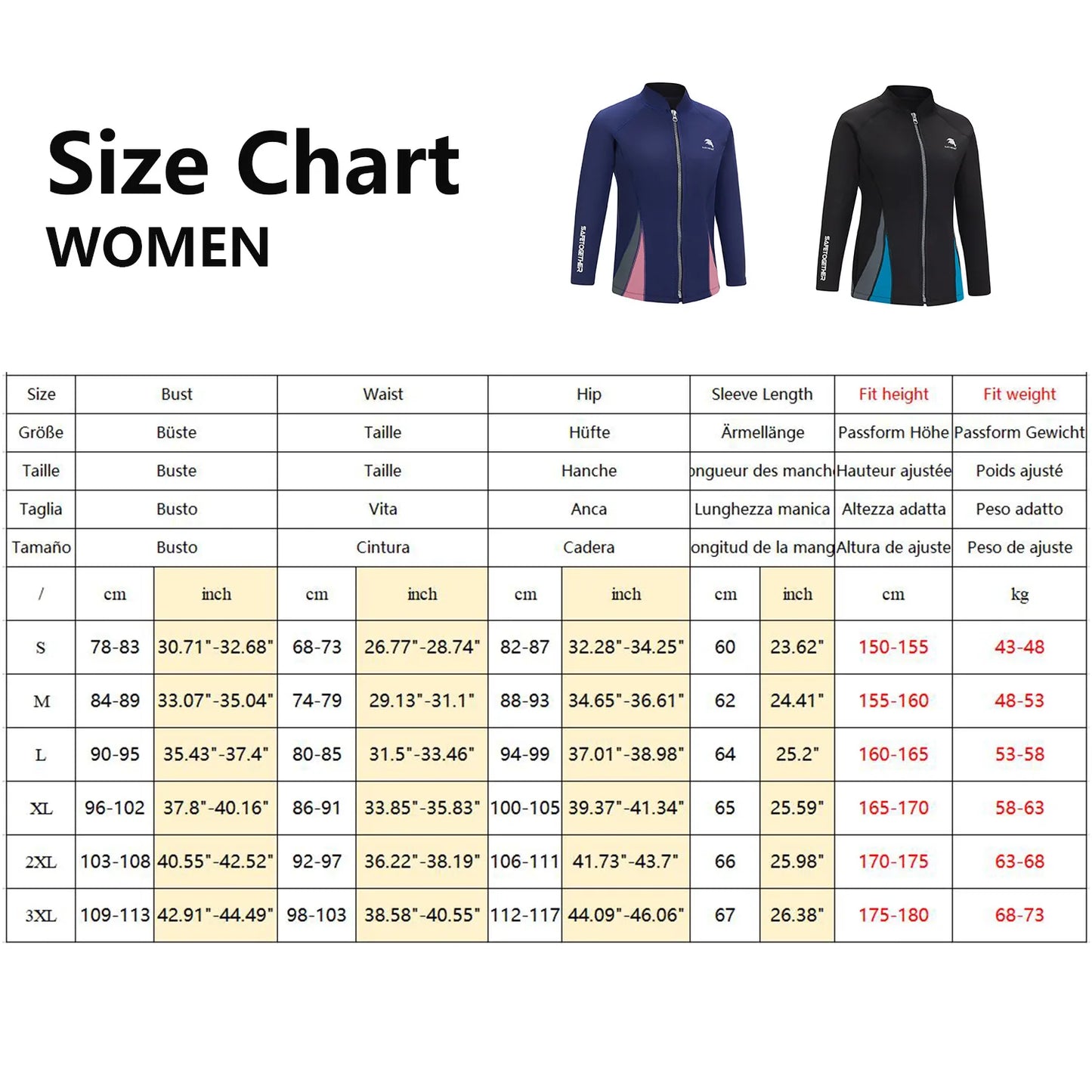 Women's 2mm Neoprene Split Long Sleeve Surf Snorkel Wetsuit  Jacket