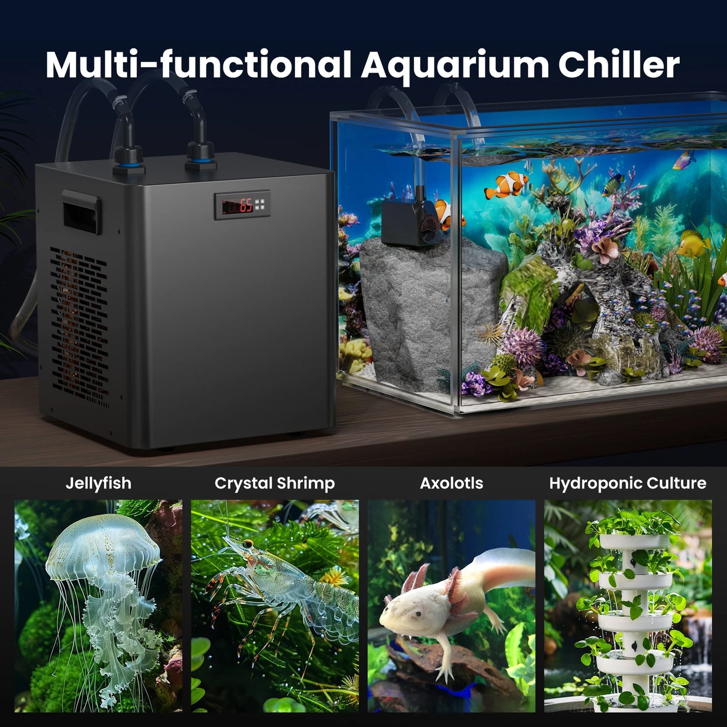 79Gal 1/3 HP Water Chiller for Hydroponics Home Use Fish Coral Shrimp 110V with Pump and Pipe