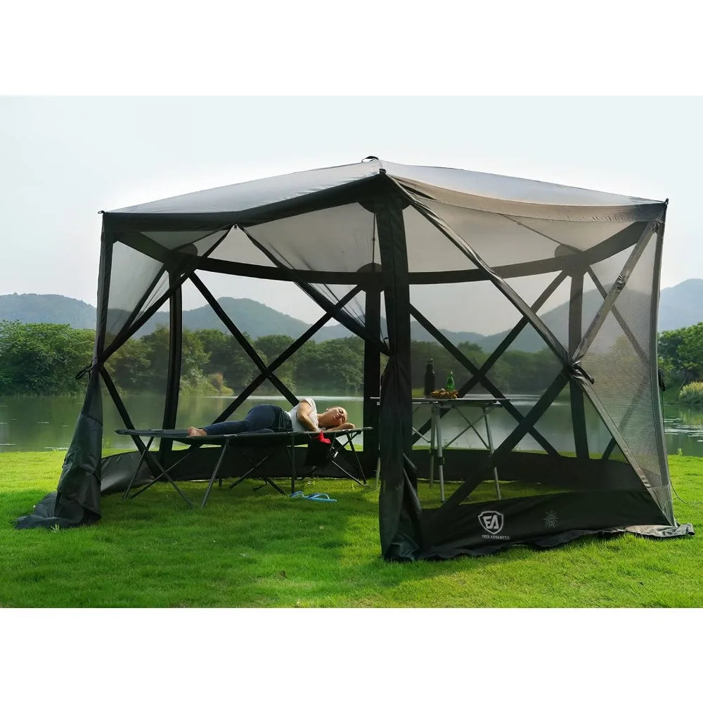 Backyard Awning Pop Up Gazebo 11.5 Ft for 8-10 Person With Netting