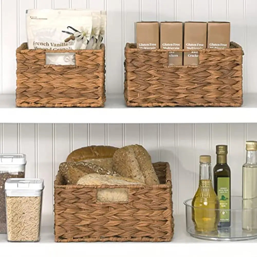 Set of 6 Kitchen Pantry Essentials Storage Organizer Baskets Stackable Woven Plastic