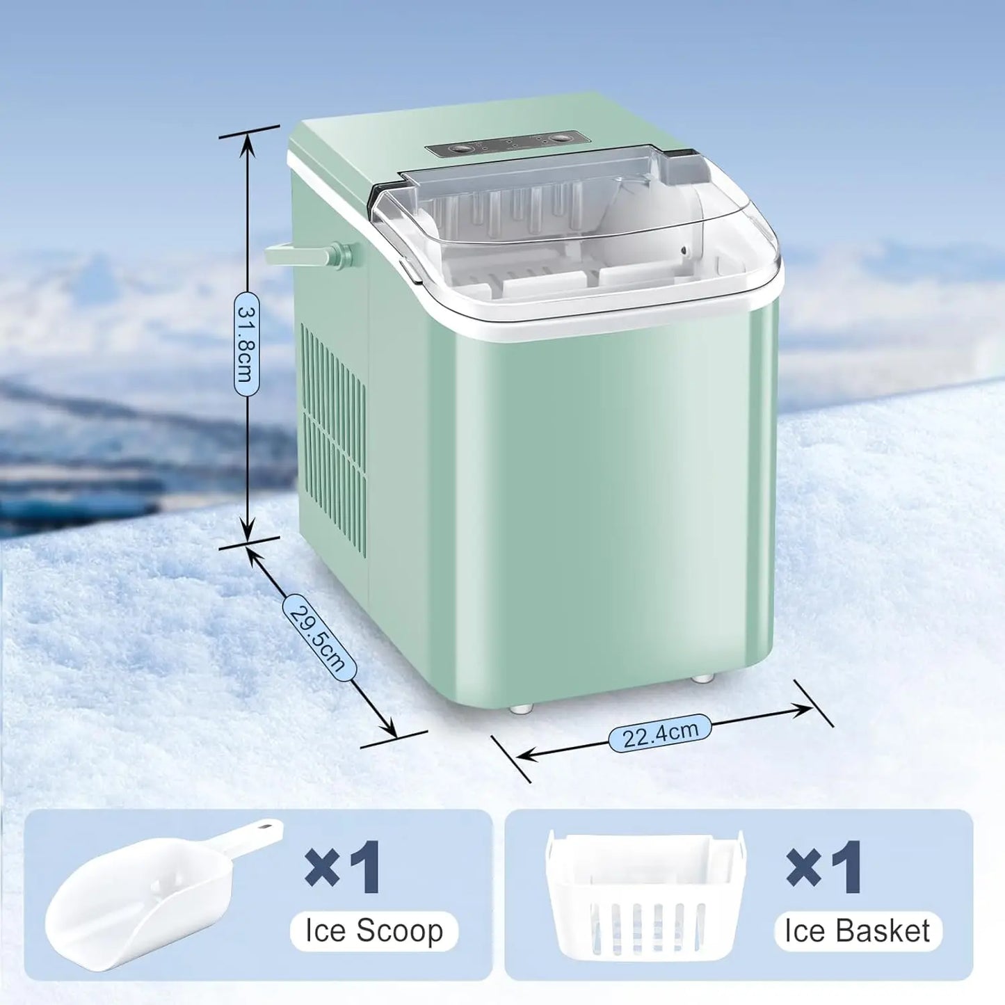 Portable Ice Machine with Carry Handle, 2 Sizes of Ice cubes