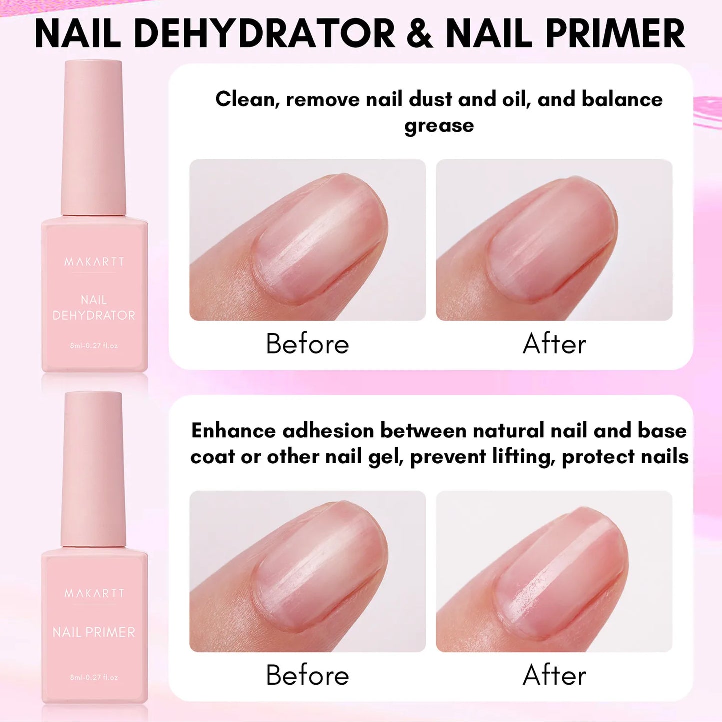 4pcs Gel Base and Top Coat Nail Dehydrator and Primer Kit for Gel Nail Polish Acrylic Powder