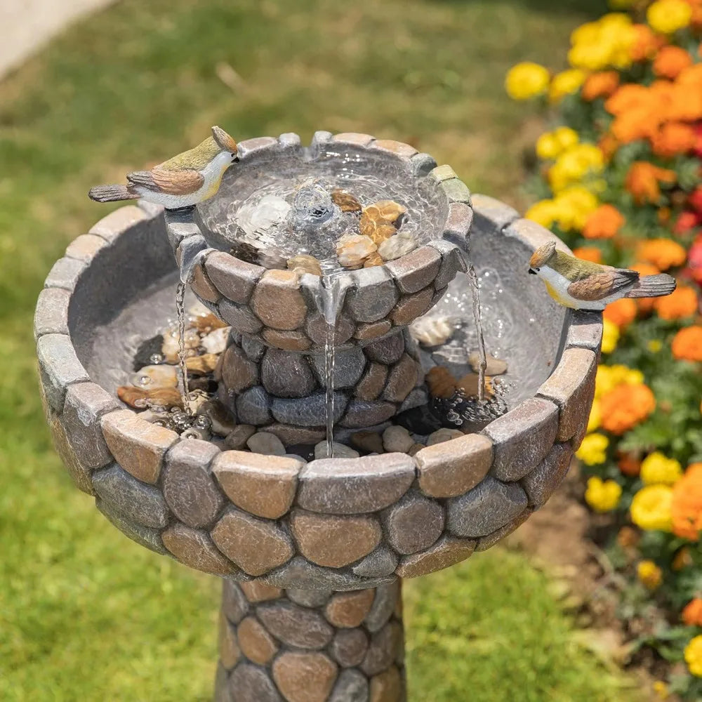 2-Tier Stone Like Outdoor Water Fountain, Bird Bath