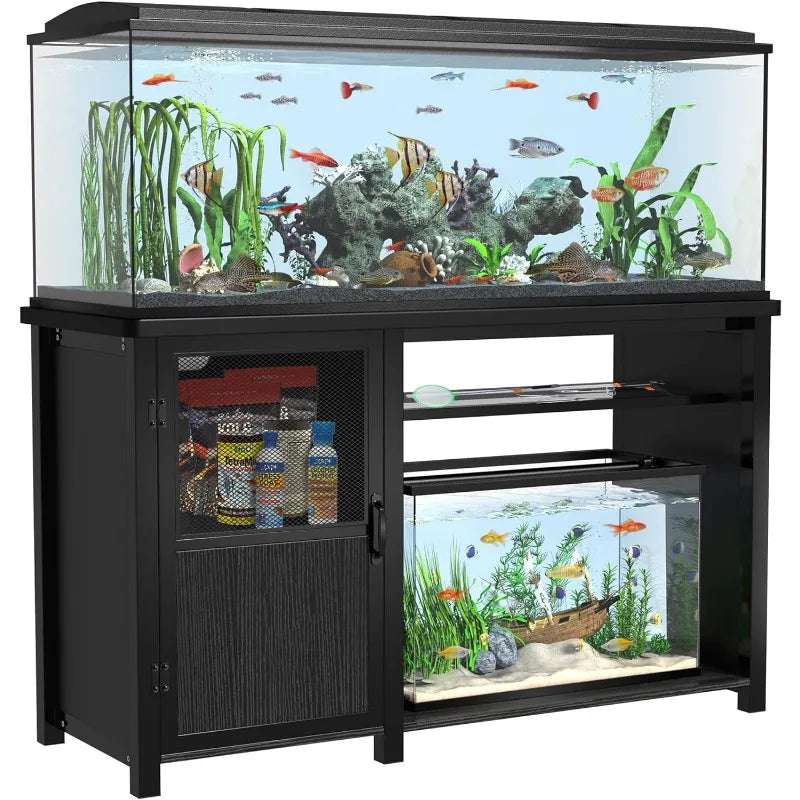 Metal Aquarium Stand with Cabinet for Fish Tank and Accessories Storage, 40 Gallon