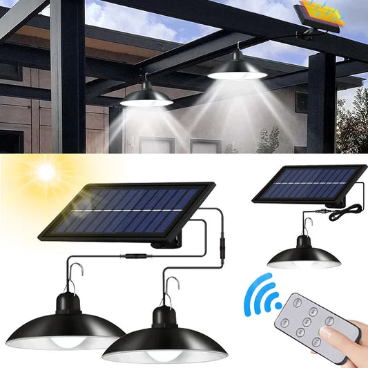 Waterproof Double Head Outdoor Indoor Solar Pendant Light with Remote Control