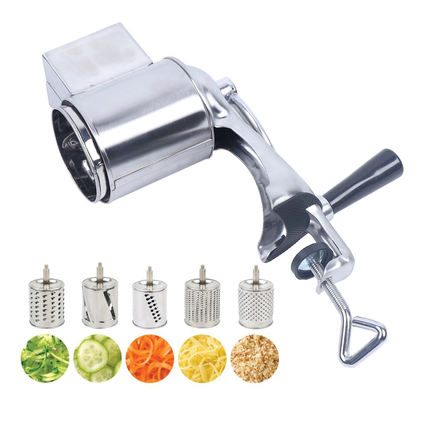 Stainless Steel Manual Rotary Vegetable Grater with 5 Rollers