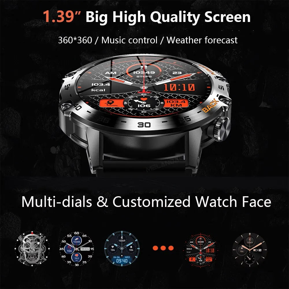 1.39" Bluetooth Smart Watch Men Outdoor Sports Fitness Heart Rate Health Monitoring for Android IOS