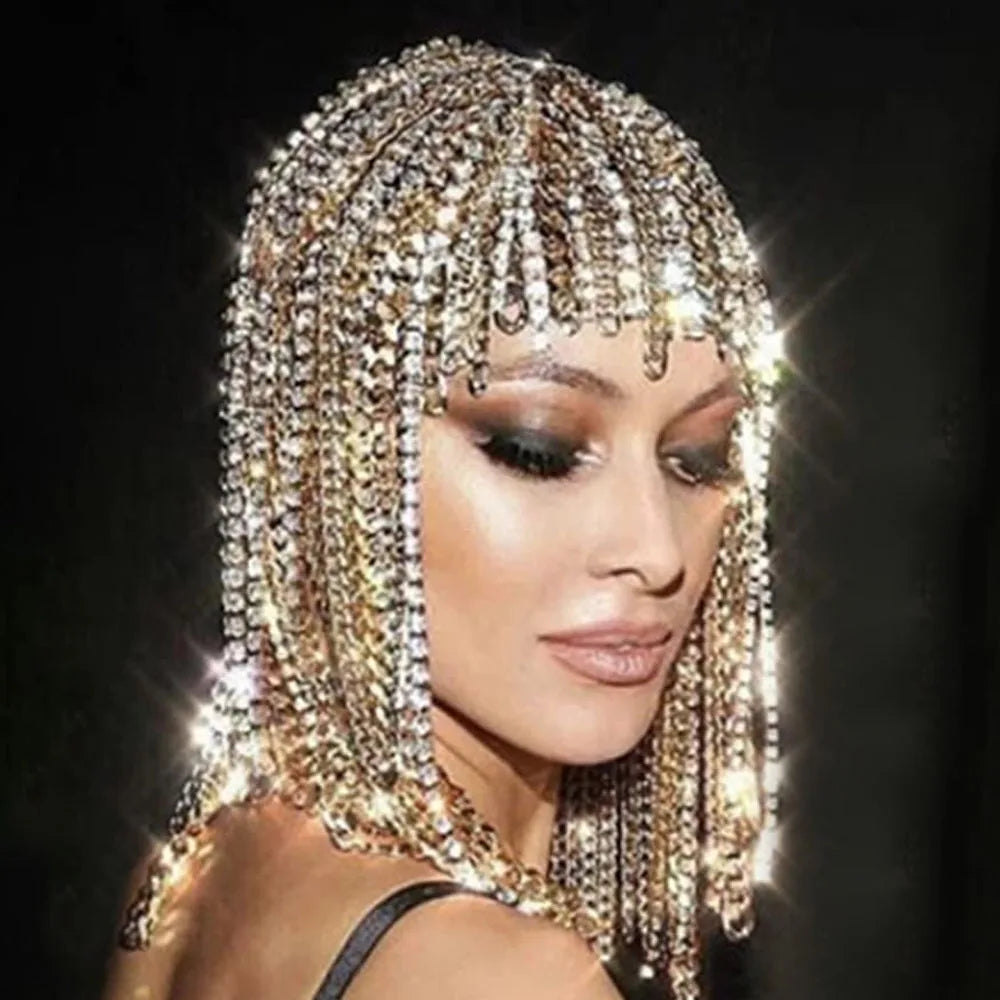 Hip Hop Rhinestone Wig Head Chain for Women