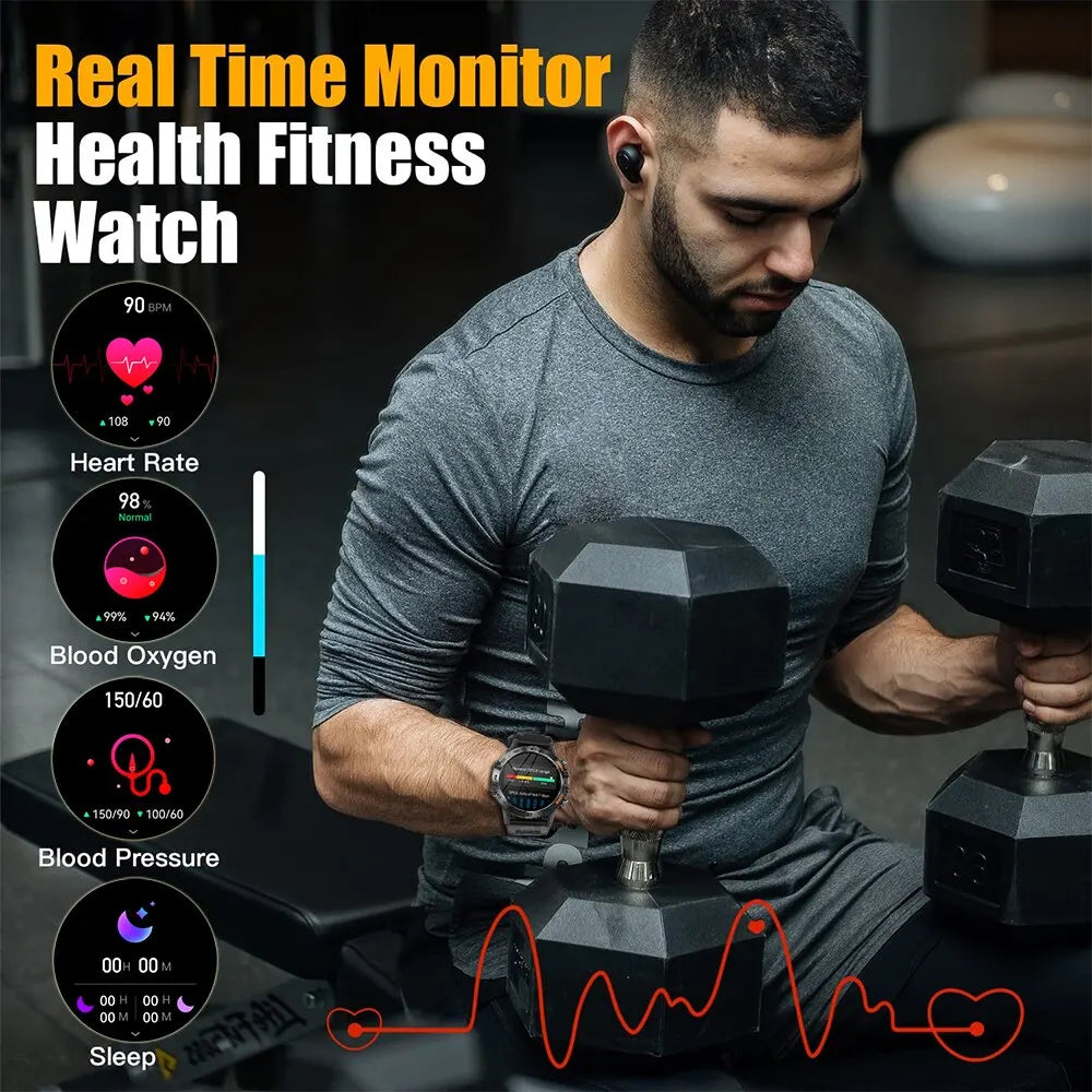 1.39" Bluetooth Smart Watch Men Outdoor Sports Fitness Heart Rate Health Monitoring for Android IOS