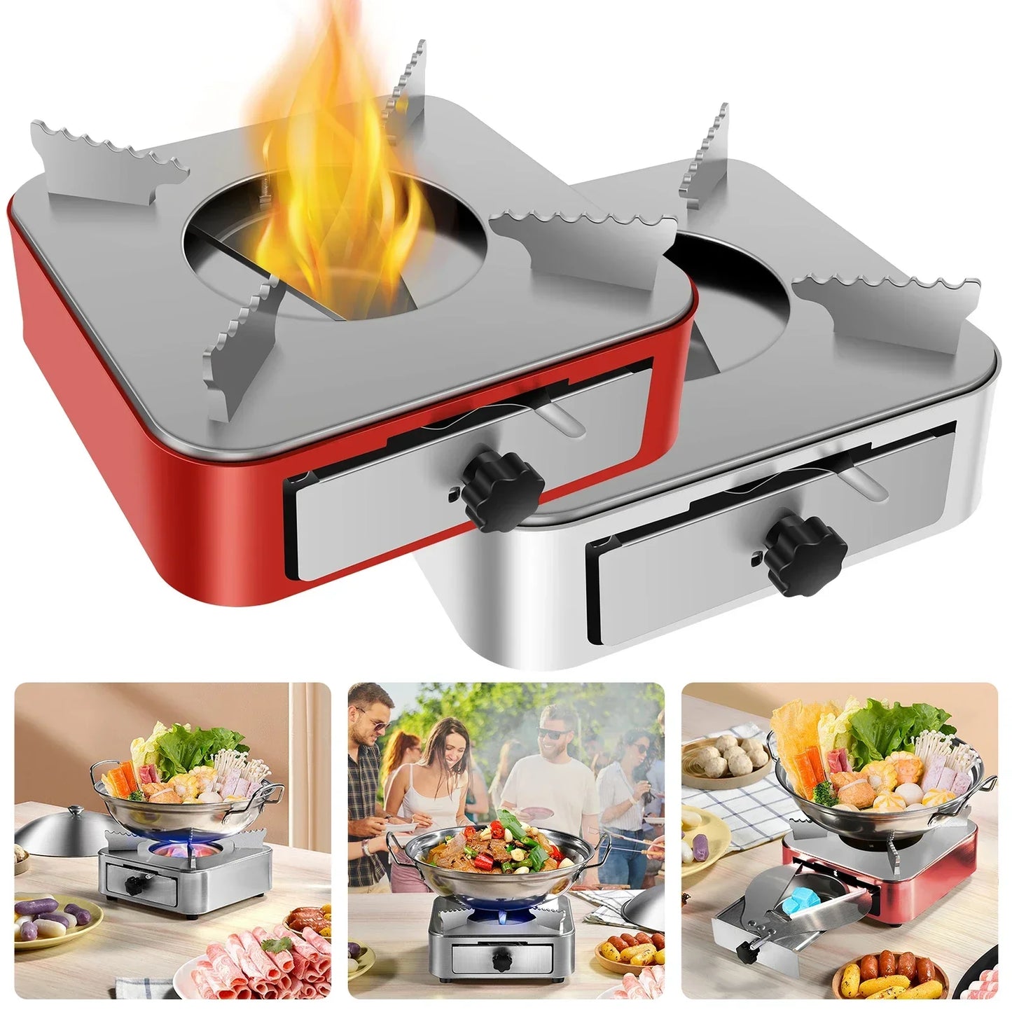 Stainless Steel Portable Alcohol Camping Stove with Adjustable Firepower and Drawer For Outdoor Barbecue