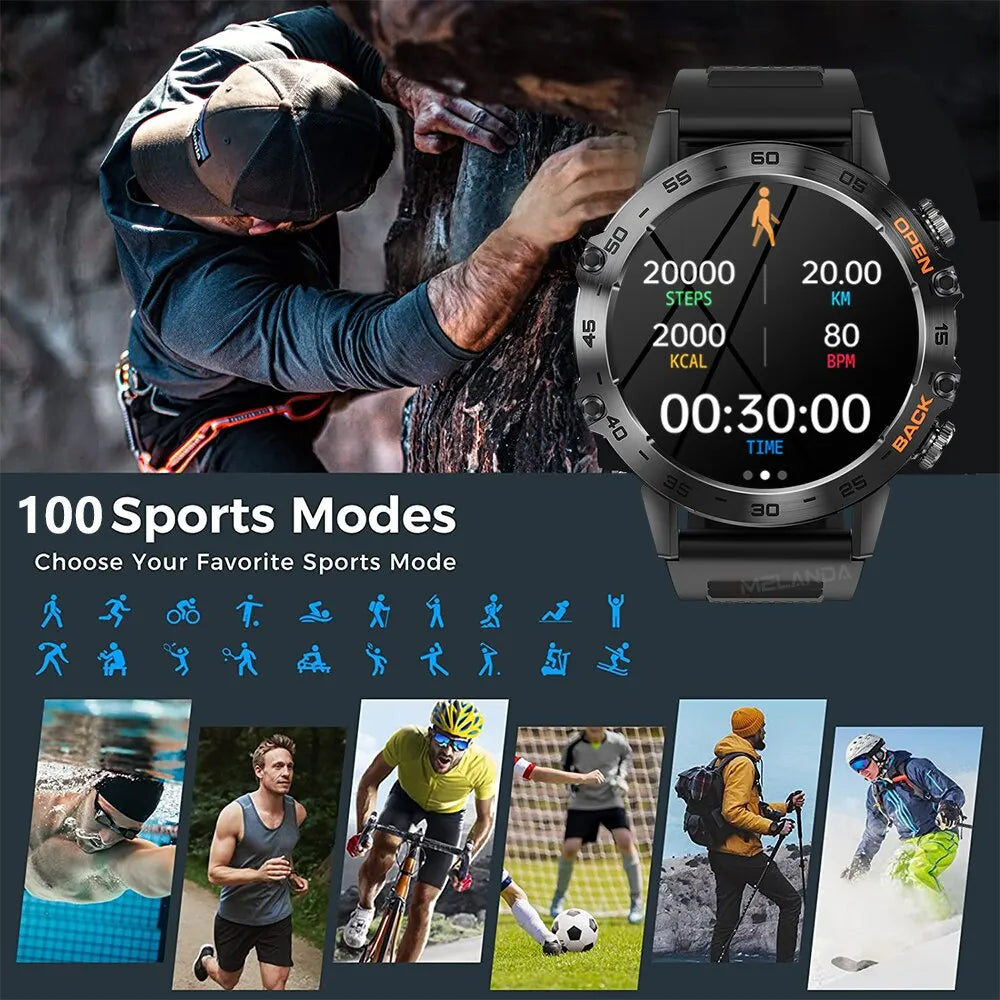 1.39" Bluetooth Smart Watch Men Outdoor Sports Fitness Heart Rate Health Monitoring for Android IOS