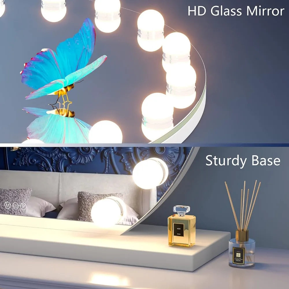 Vanity Mirror with Lights, 32" x 28" 10X Magnification and Smart Touch Dimmable 3 Modes