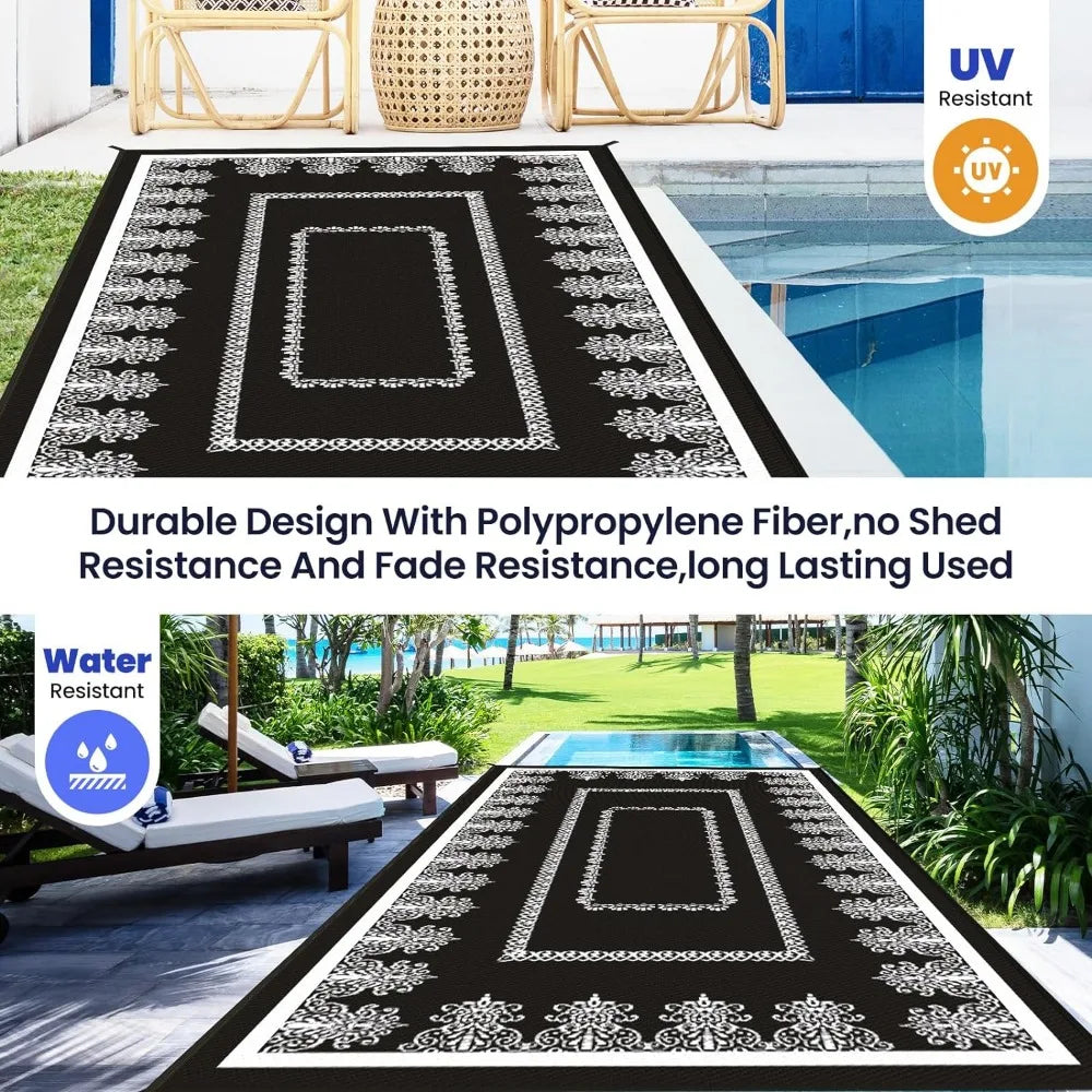 Large Waterproof Area Rugs for Patio, Camping  Foldable Reversible Plastic Straw