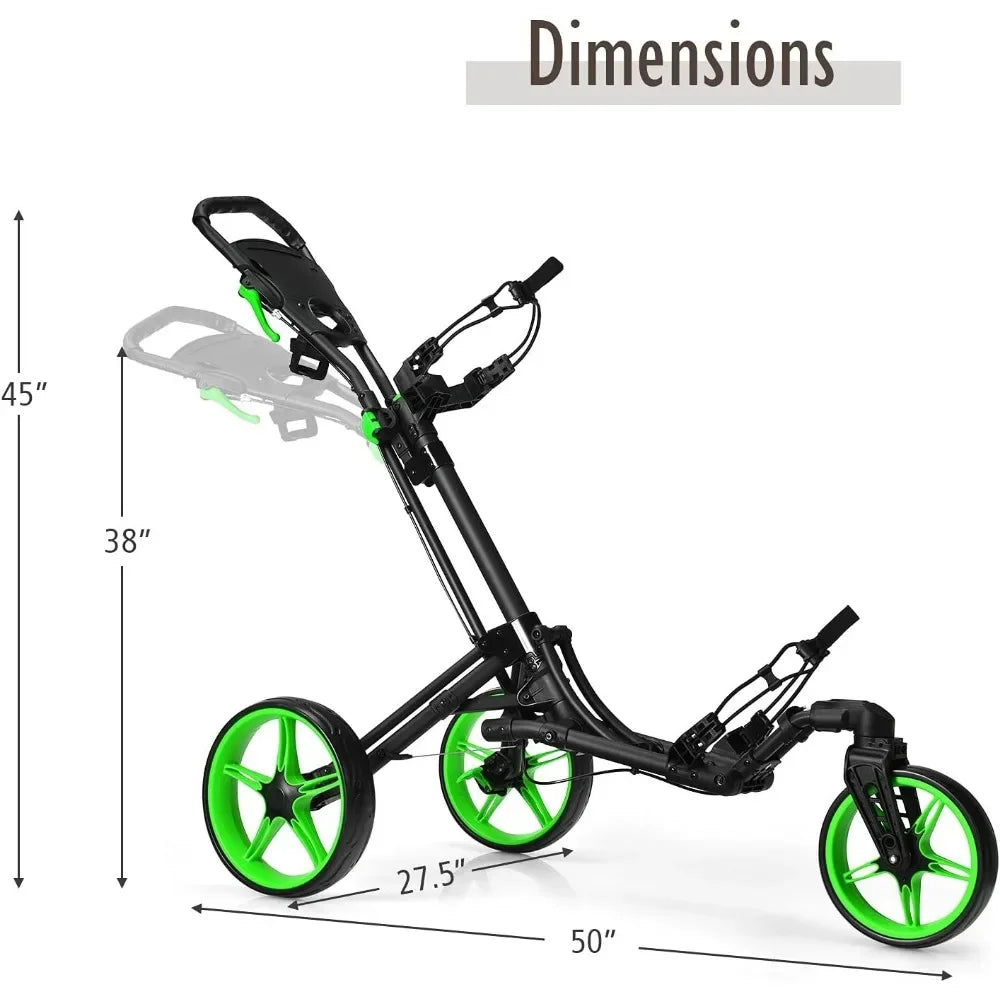 Golf Push Cart with 360° Rotating Front Wheel, Aluminum Collapsible, w/Elastic Strap, Height-Adjustable Handle