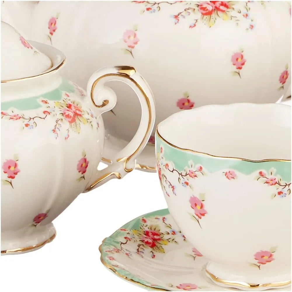 11-piece Porcelain Hibiscus Porcelain Tea Set