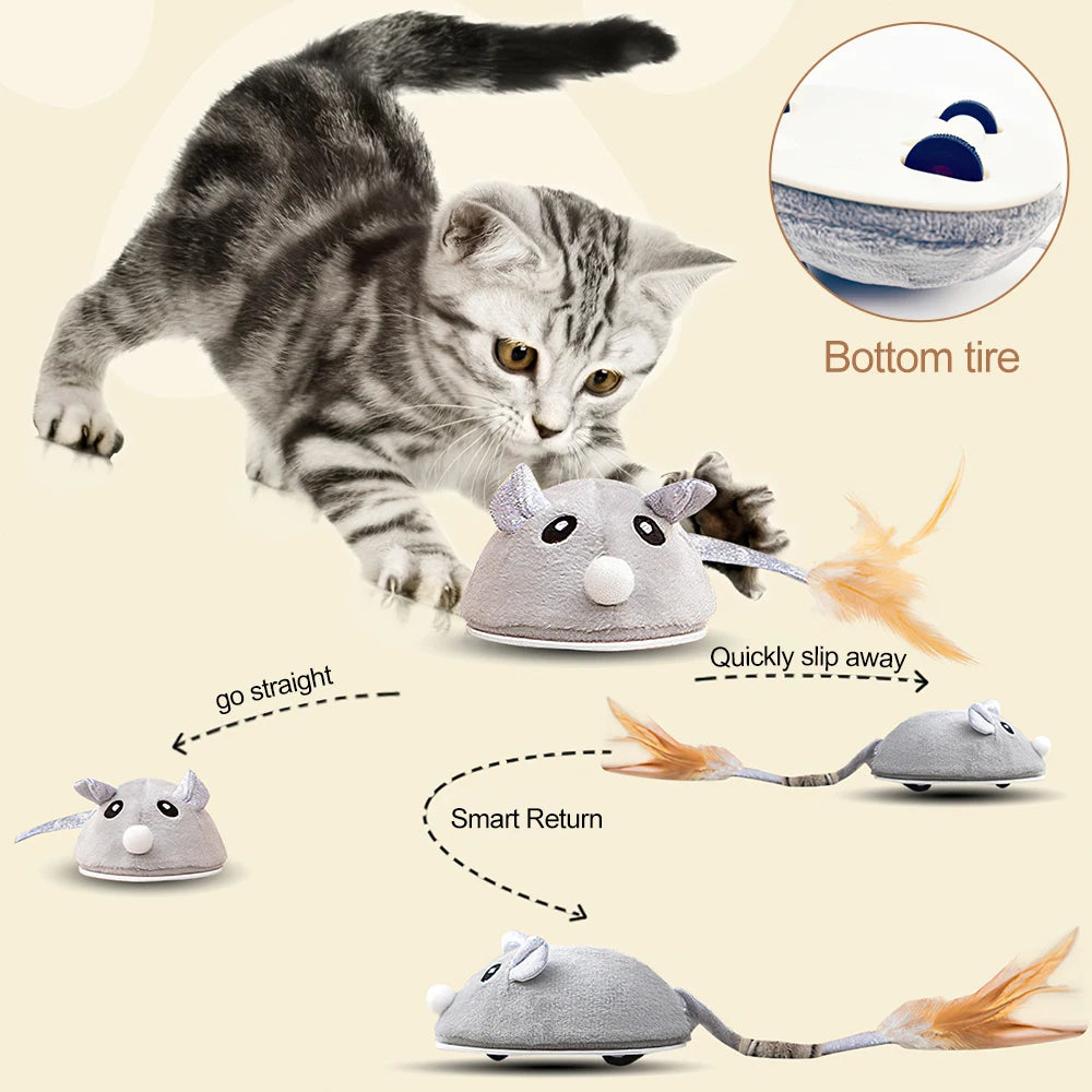 Automatic Interactive Plush Mouse Cat Teaser Feather Toy USB Rechargeable