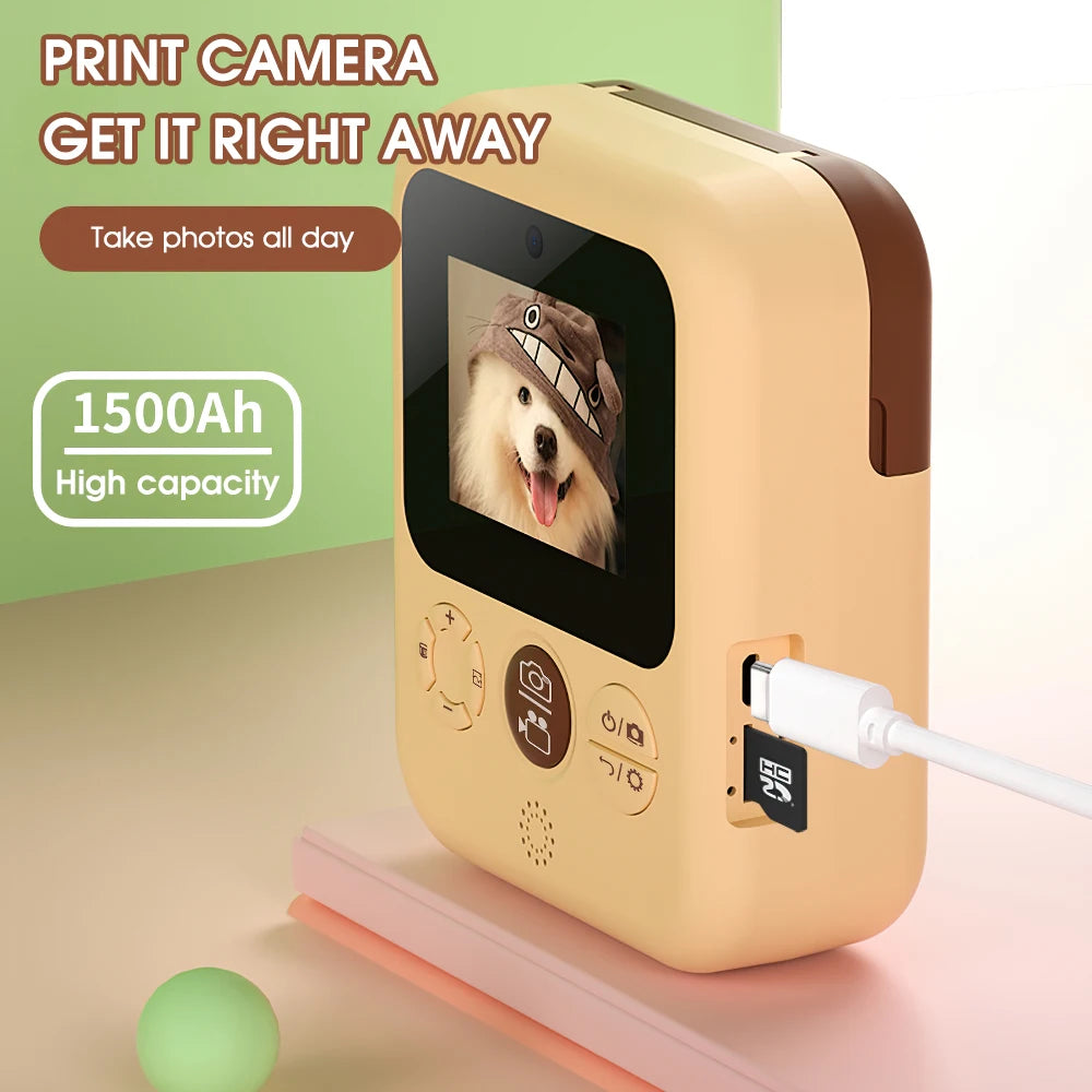 Children's Digital Print Camera 16GB or 32GB SD Card With 3 Rolls of Printing Paper