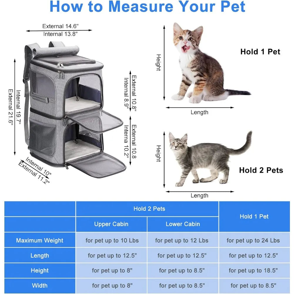 Double Rolling Pet Carrier Backpack with Wheels for Small Cats and Dogs