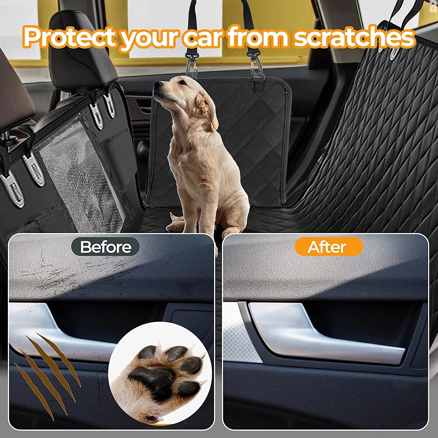 Deluxe Dog Car Seat Cover,100% Waterproof Protector with Mesh Window, Scratchproof & Nonslip