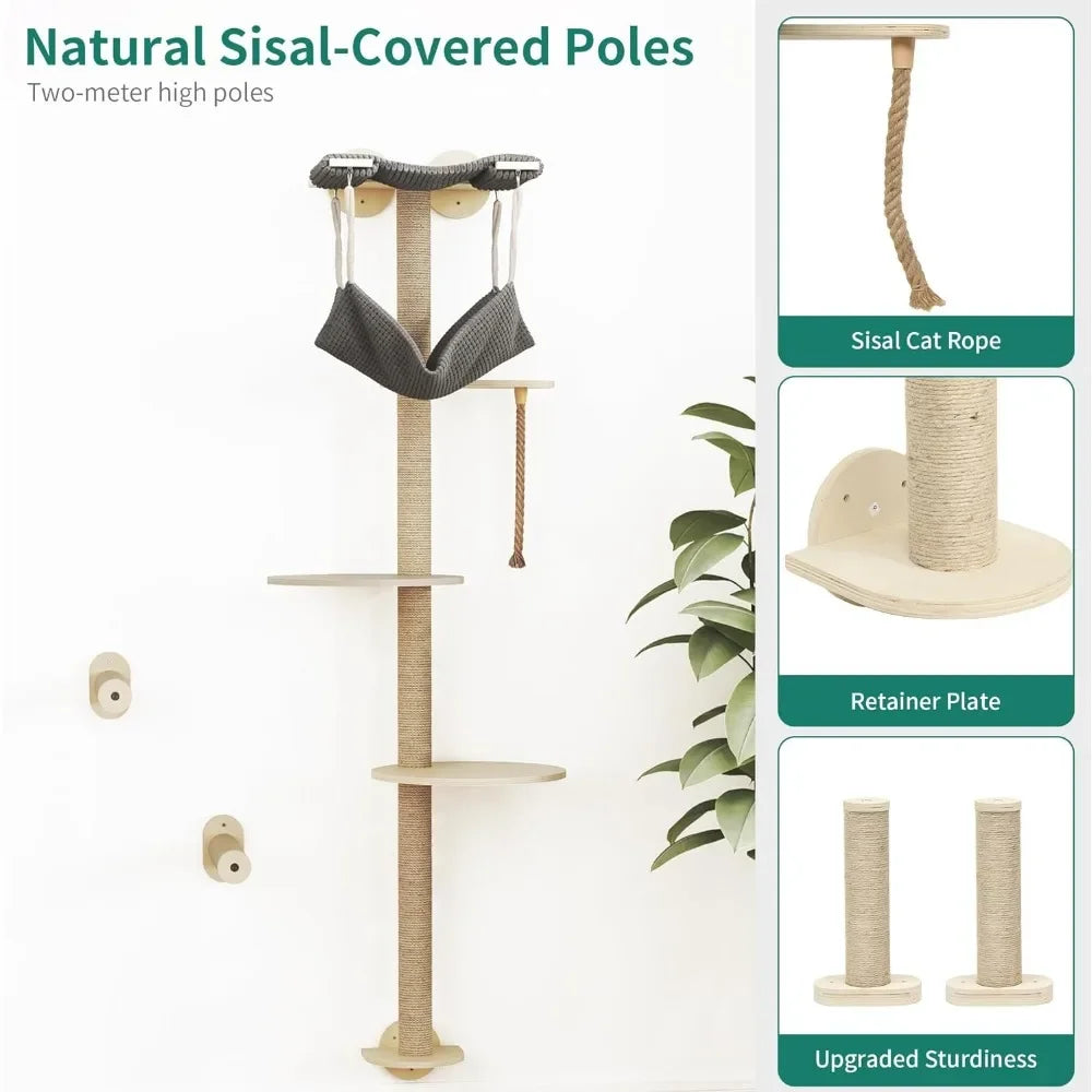 Tall Wall Mounted Cat Tree With Hammock