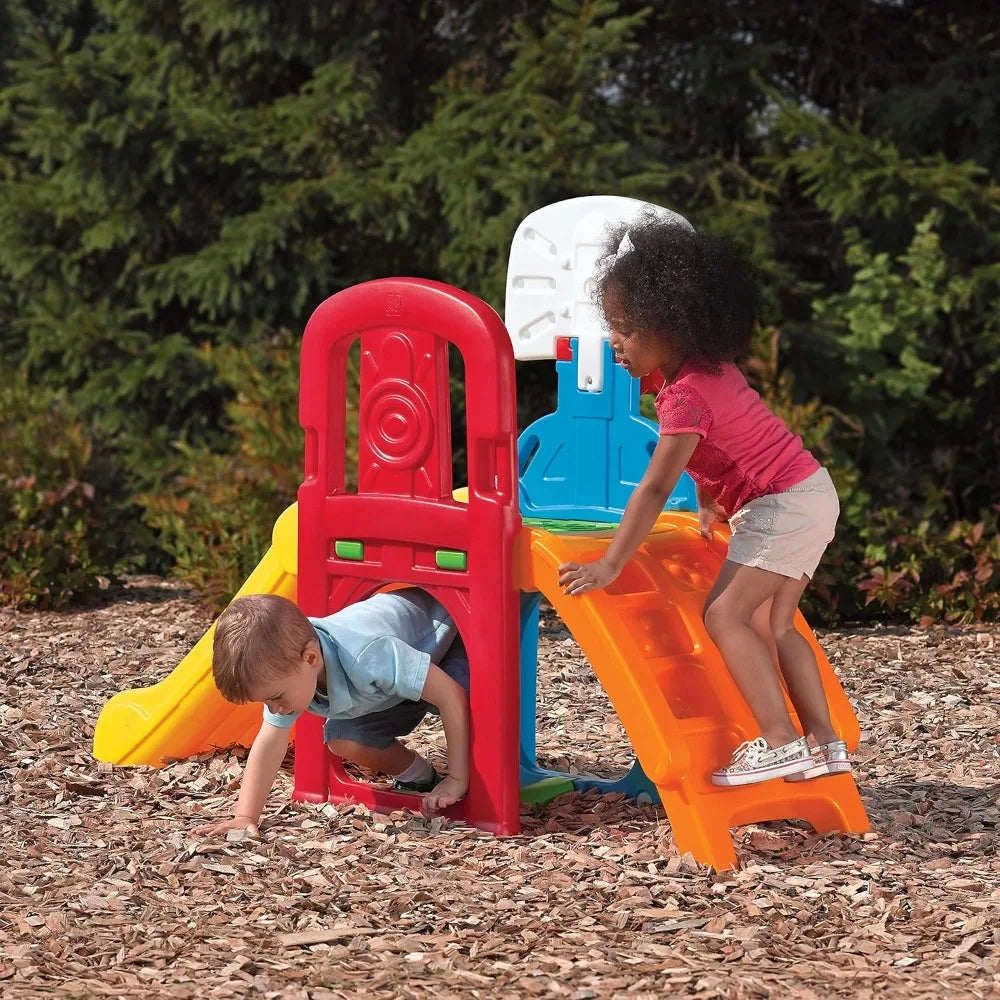 Indoor/Outdoor Playground Set, Slide, Basketball Hoop, Climbing Wall