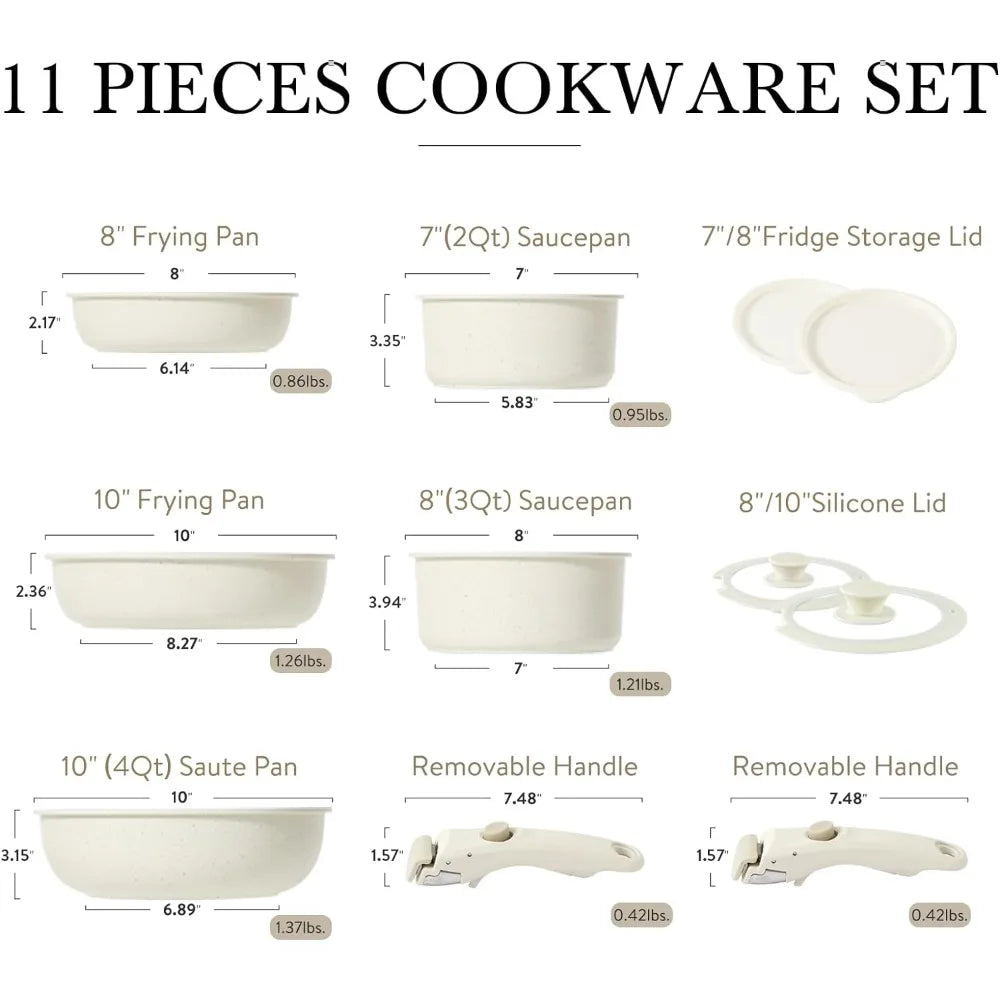 Nonstick Induction RV Kitchen Pots and Pans Set Removable Handle, Oven Safe,