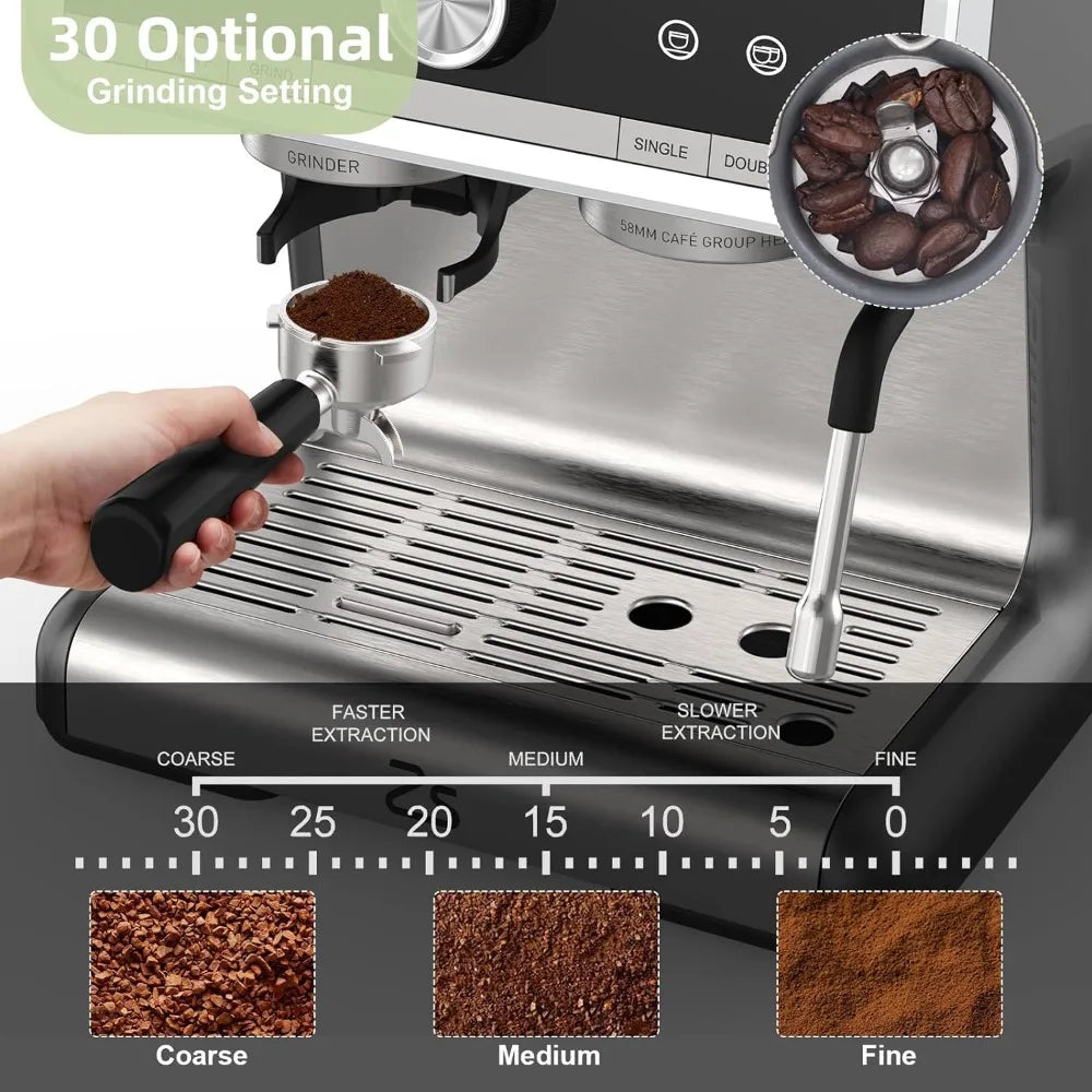 Professional Espresso Maker for Home With Grinder and Milk Frother