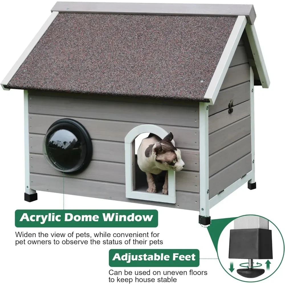 Outdoor Cat House for Feral Cats Clear Window and Attic Beds  Large Interior Space