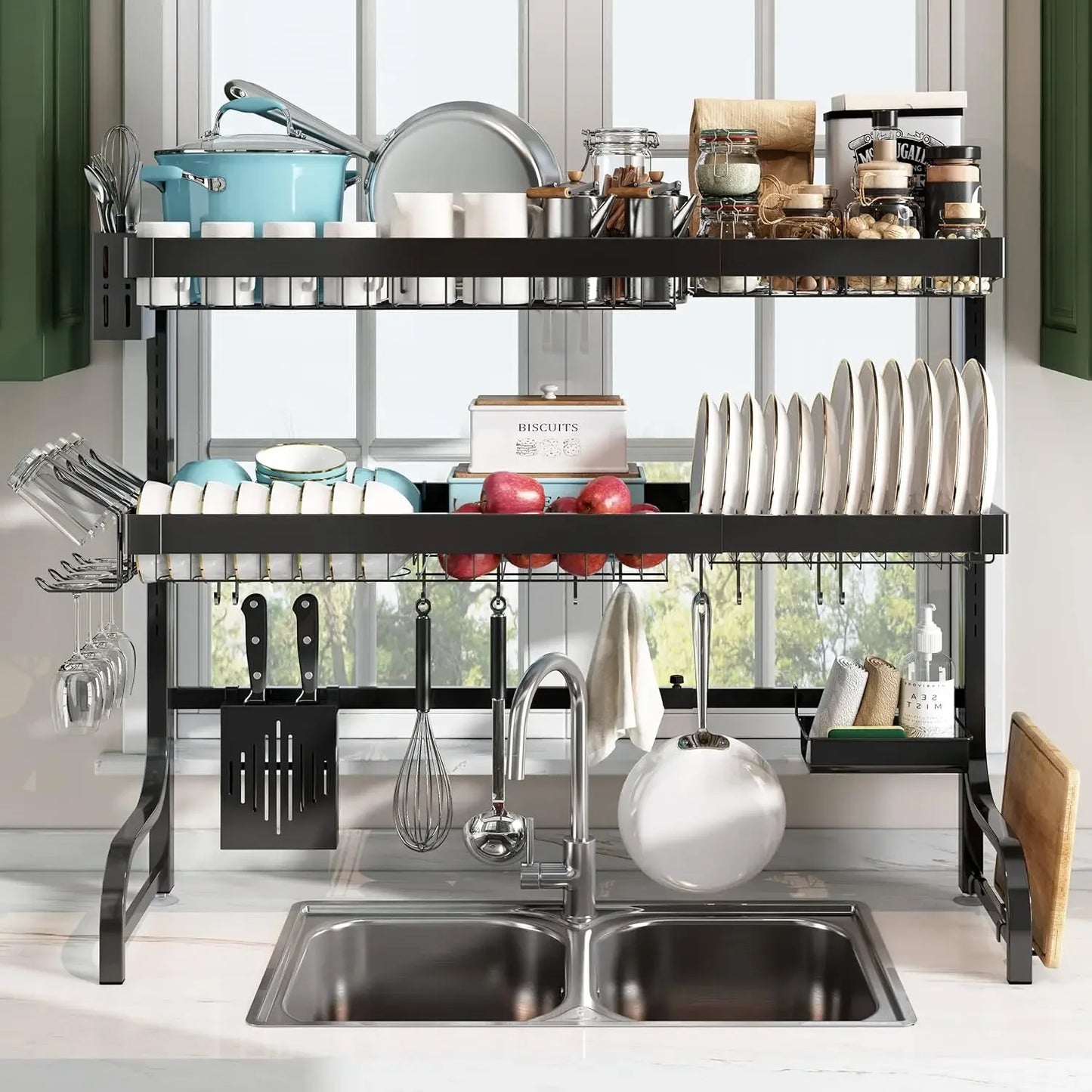 Expandable Over The Shelf Kitchen Organizer Dish Drying Rack