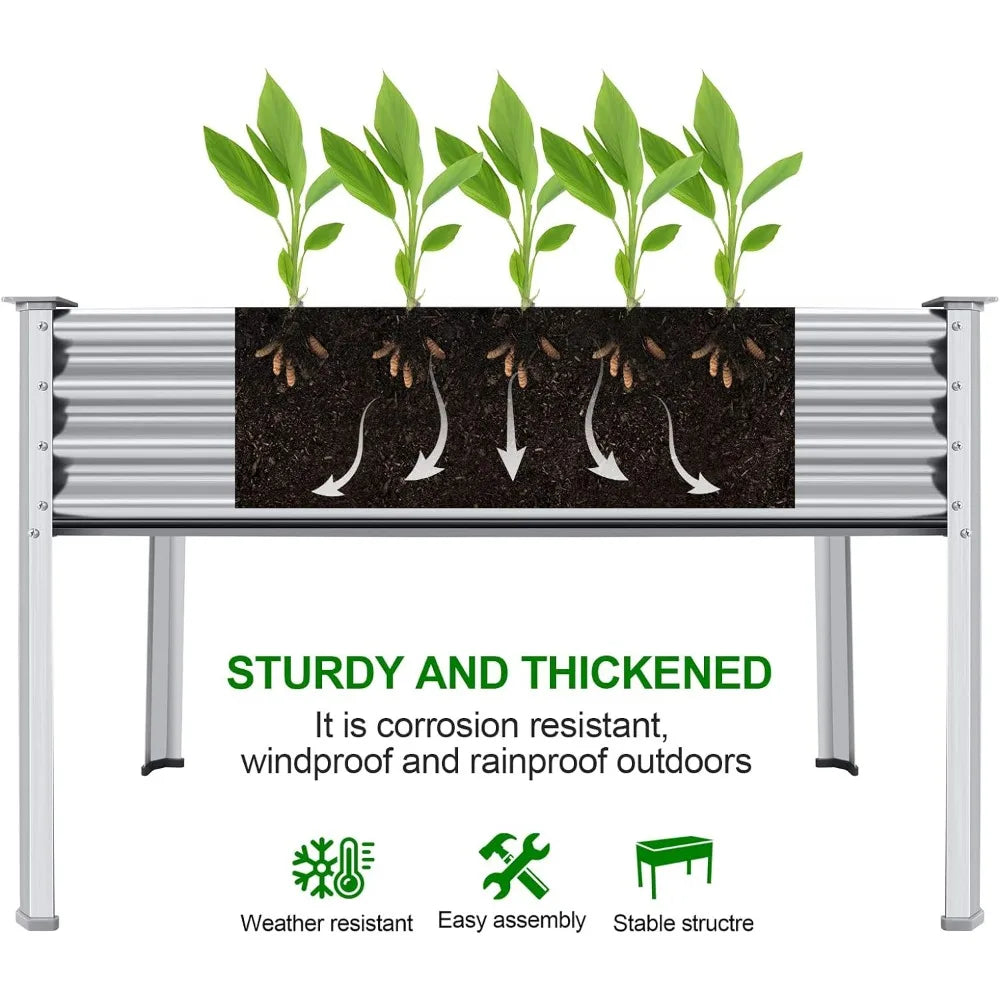 Galvanized Raised Garden Bed with Legs, 48×24×32in with Drainage Holes