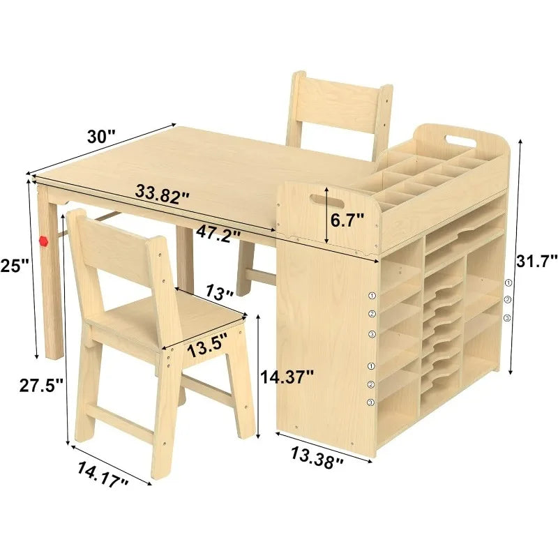 Kids Art Table and Chairs with Large Storage, Portable Art Supply Organizer for Children Ages 8-12