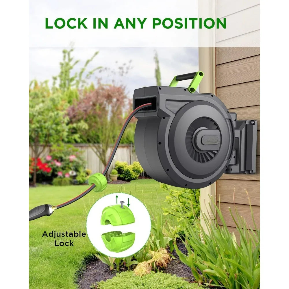 6 ft Wall Mounted Garden Hose Reel, 5/8 Inch x 82 ft with Auto Slow Rewind System