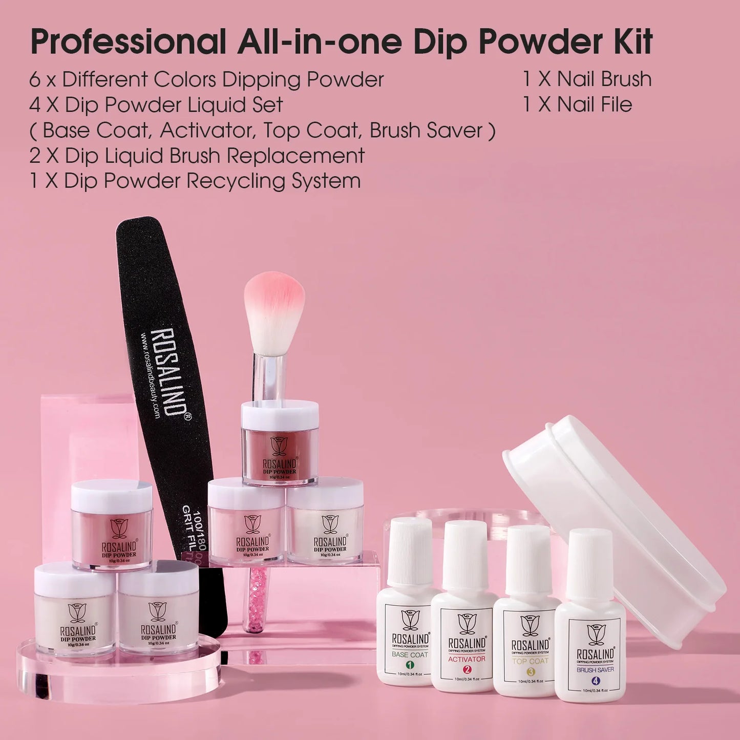 13PCS Dip Nail Powder Starter Kit,6 Colors Clear Nude Pink Series