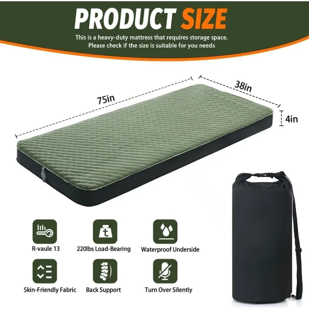 4" Ultra-Thick Foam Camping Mattress 2 Person with Air Pump Sack,