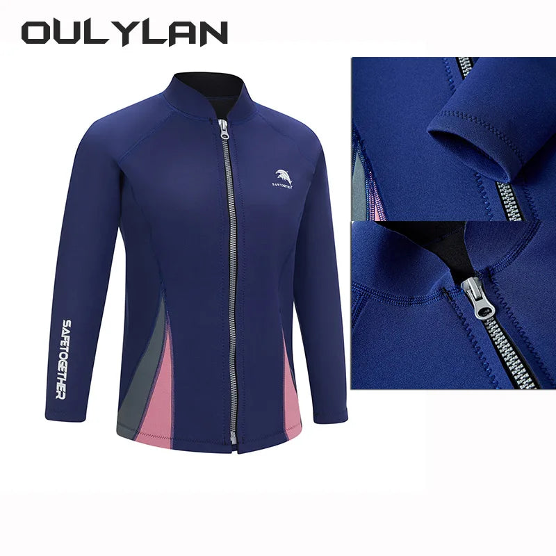 Women's 2mm Neoprene Split Long Sleeve Surf Snorkel Wetsuit  Jacket