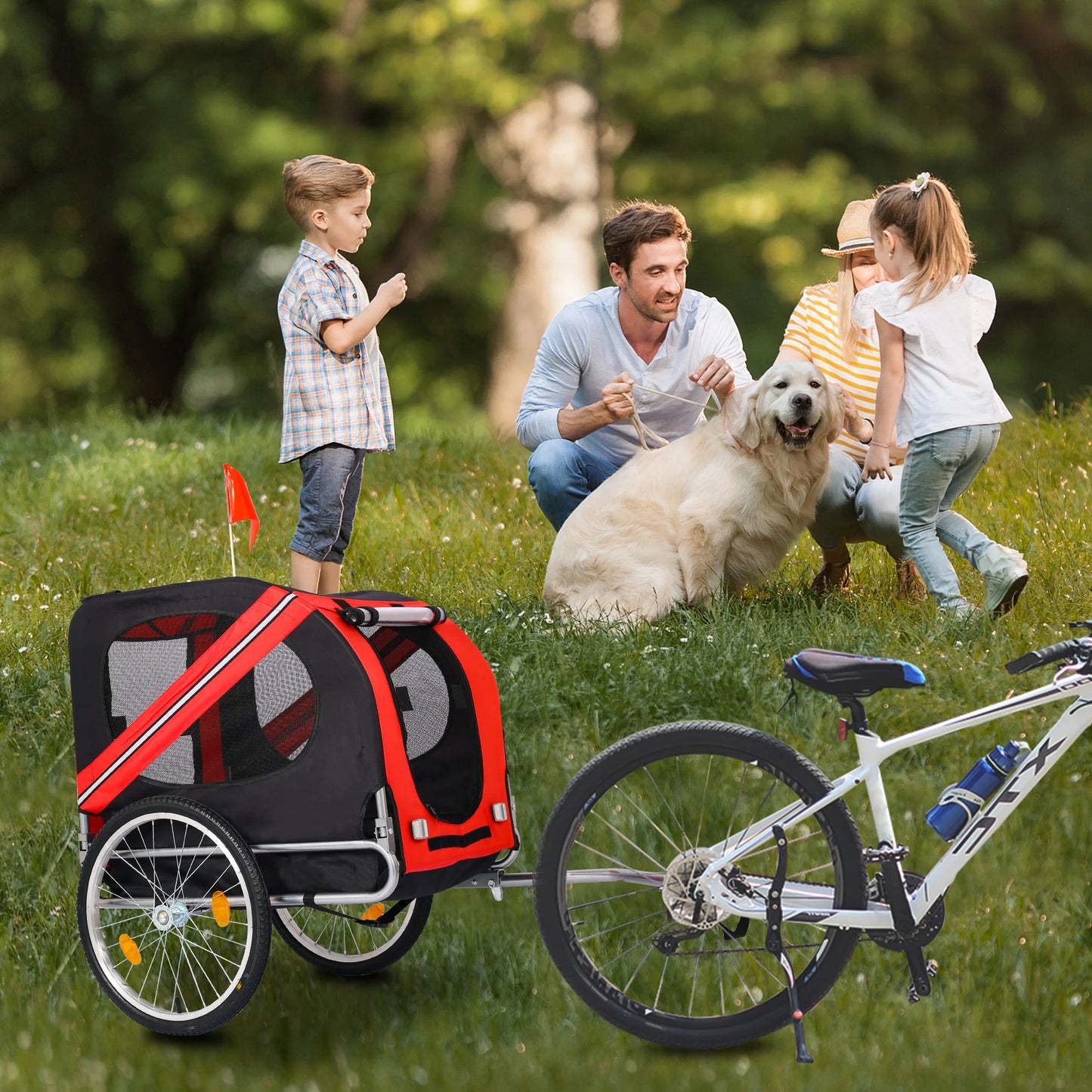 Bicycle trailer for pet foldable waterproof w/ reflector and safety flag up to 88lbs