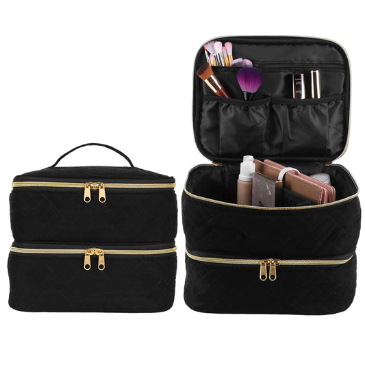 Large Cosmetic Bag with Zipper and Removable Make Up Organizer