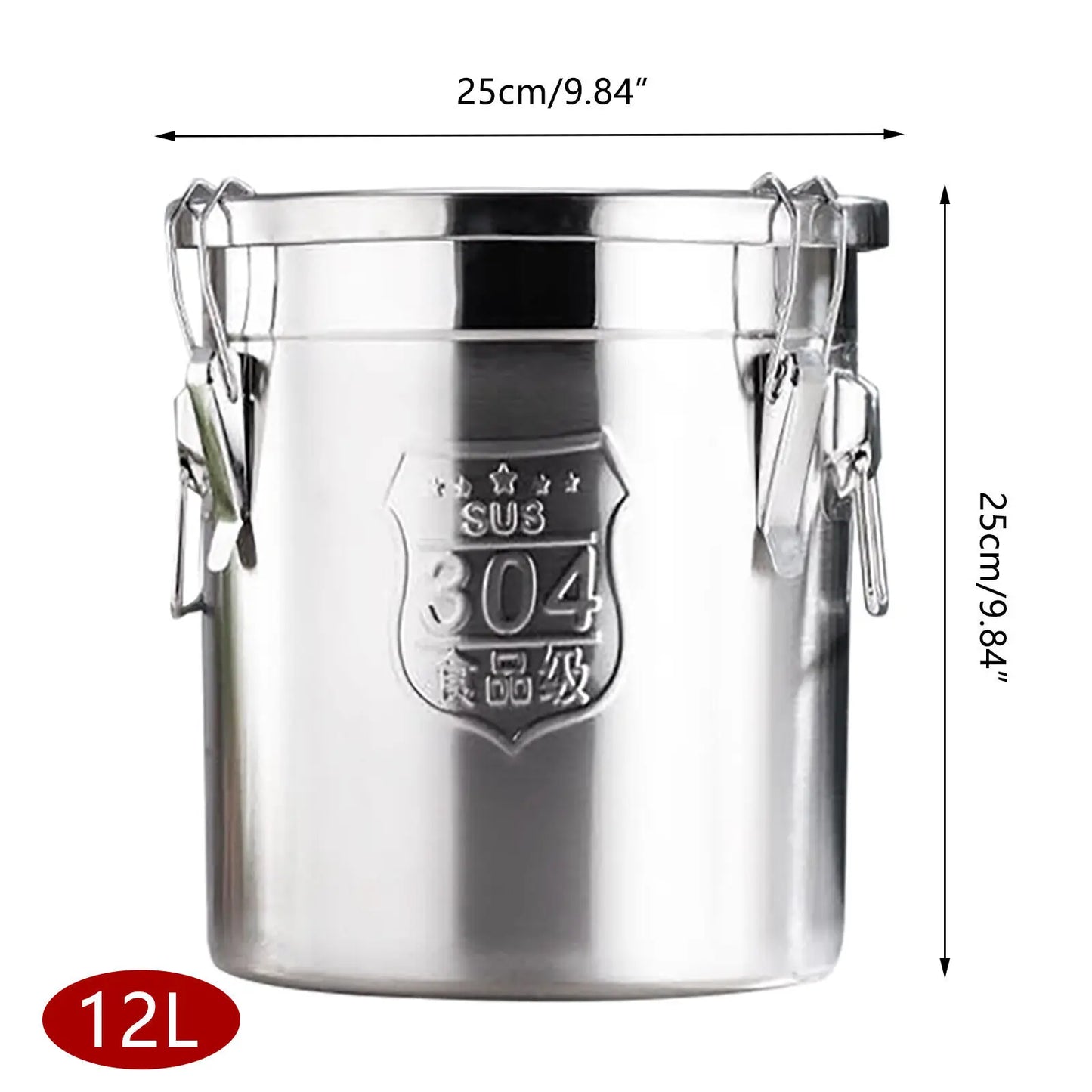 12L Stainless Steel Airtight Kitchen Flour Rice Milk Wine Cereal Storage Container