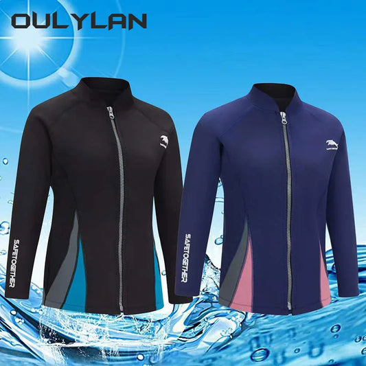 Women's 2mm Neoprene Split Long Sleeve Surf Snorkel Wetsuit  Jacket