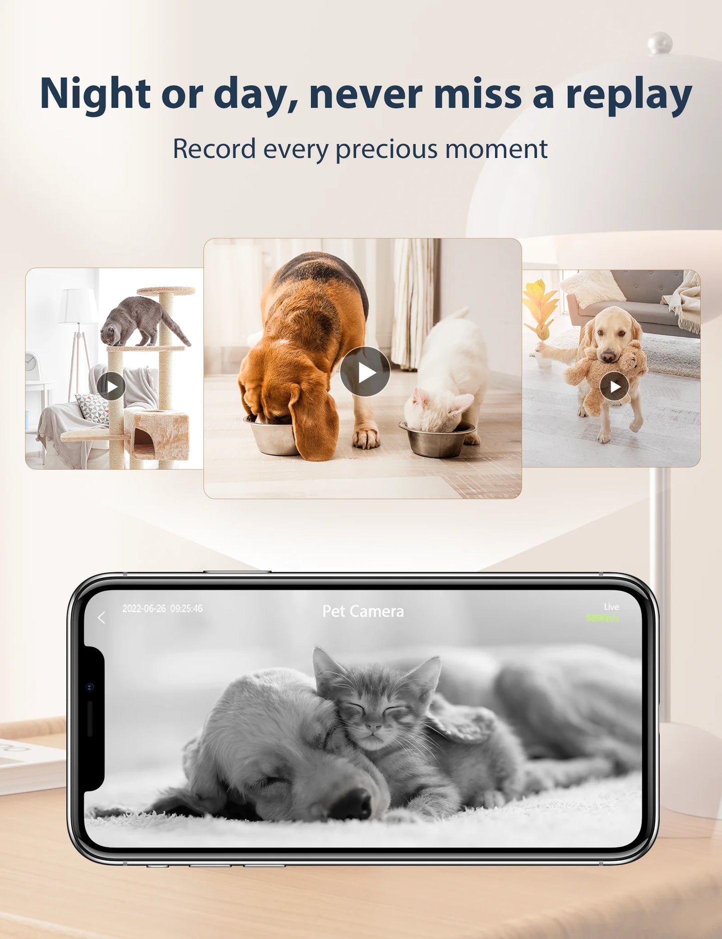 Baby, Pet Camera with Phone APP, 1080P Indoor Security Motion Detection and Tracking, Night Vision