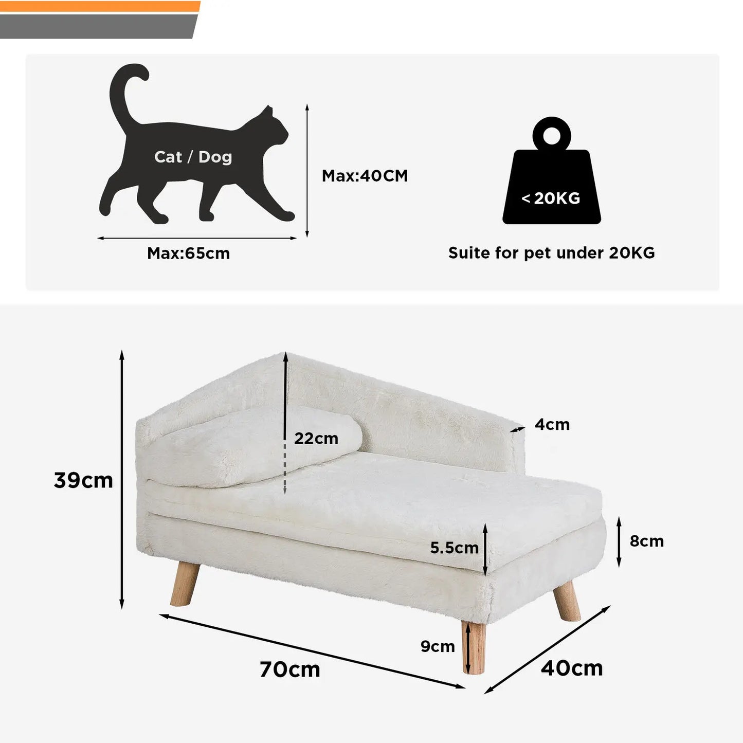 Solid Wood Leg Elevated Pet Sofa Plush with Soft Cushion