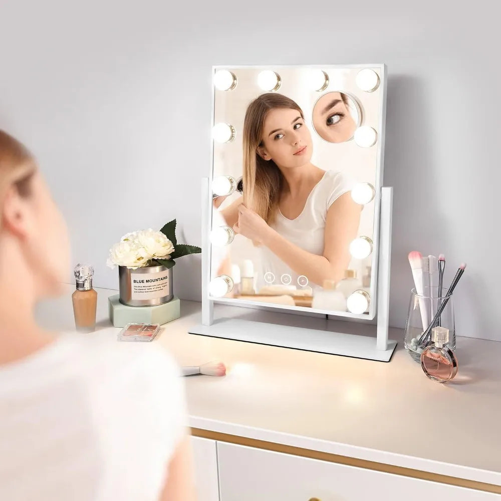 Vanity Makeup Mirror with 3 Color Lighting Modes Detachable 10X Magnification Touch Control, 360°Rotation