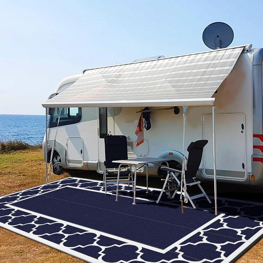 Foldable Reversible Waterproof Plastic Straw Outside Carpet for Camper, Deck