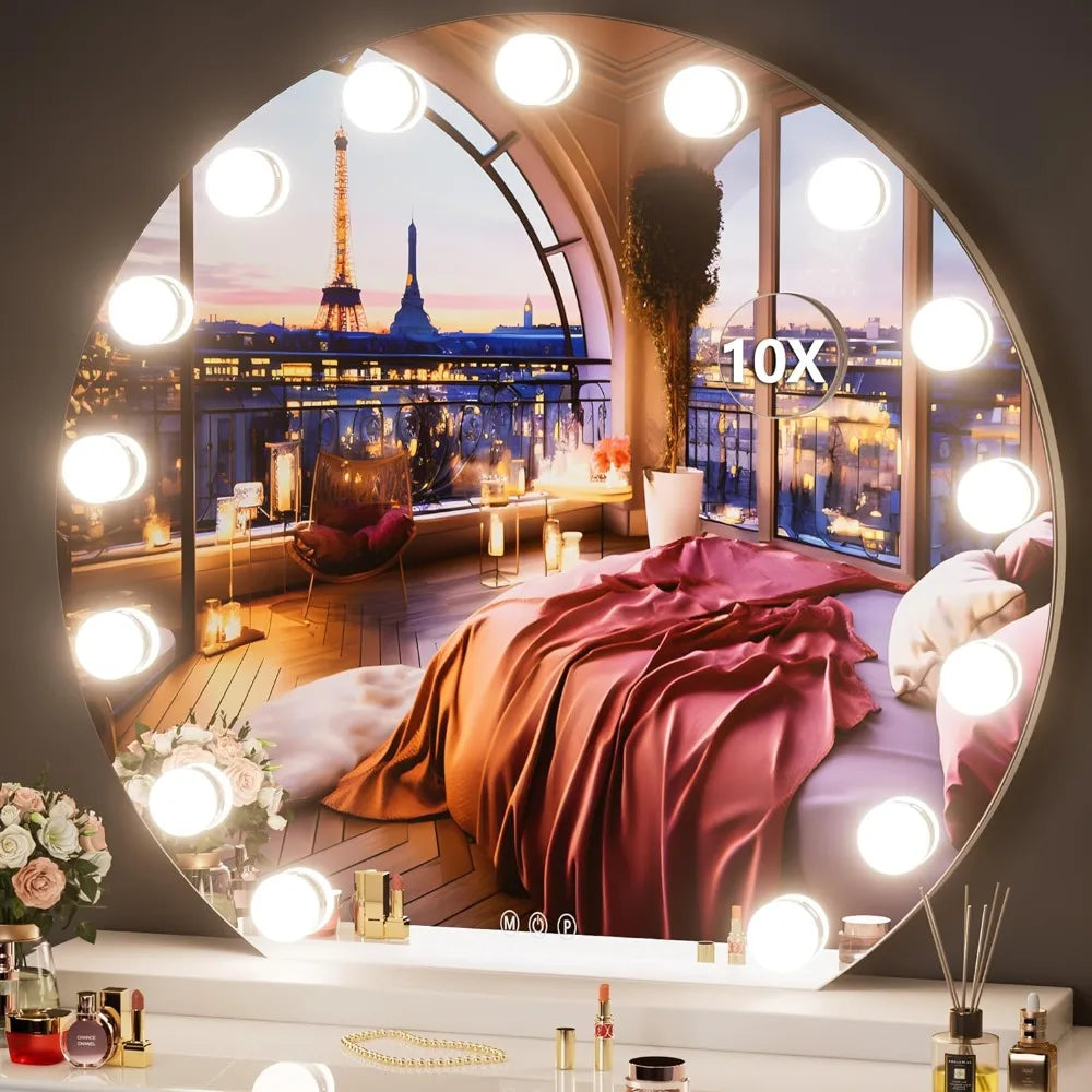 Vanity Mirror with Lights, 32" x 28" 10X Magnification and Smart Touch Dimmable 3 Modes