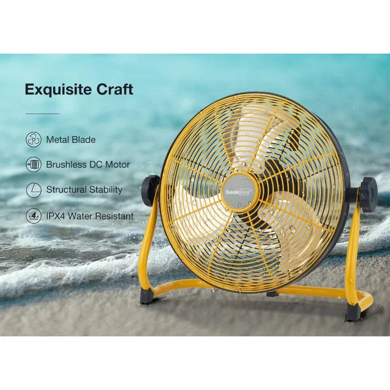 12 Inch Portable Cordless Battery Operated Floor Fan Metal Blade High Velocity for Camping